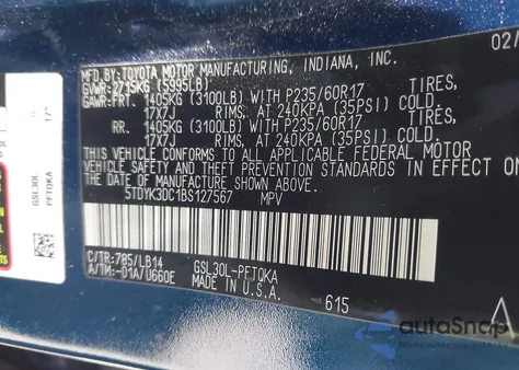 2011 Toyota Sienna Xle V6/Xle V6 Auto Access Seat из США, поврежденный, VIN 5TDYK3DC1BS127567